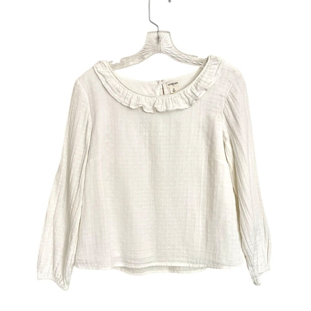 J Crew Factory Girls Cotton Gauze Clip Dot Ruffle Top Cottagecore Sz 16